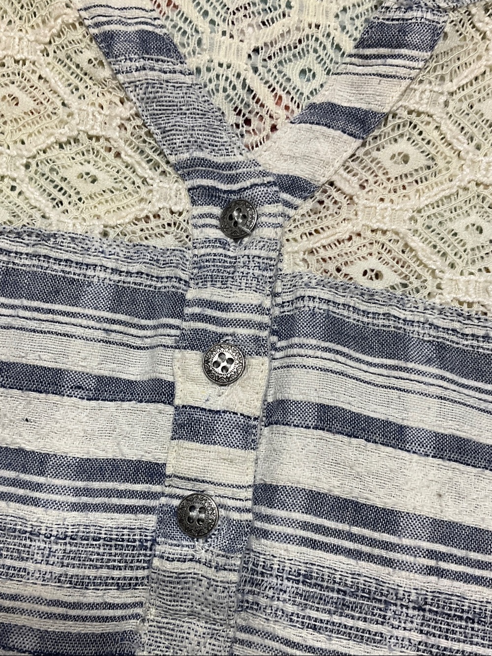 Umgee Blue and White Striped Tunic with Lace Yoke - Picture 10 of 10